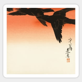 Crows and Red Sky Vintage Japanese Print by Shibata Zeshin Sticker